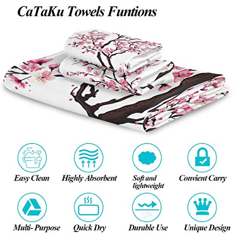 CaTaKu Towels Set 3-Piece, Poppy Towel Bathroom Sets, 1 Bath Towel, 1 Washcloth, 1Hand Towel, Pink Flower Towel Set of 3 Soft Multifuntion for Home Kitchen Hotel Gym Swim Spa.