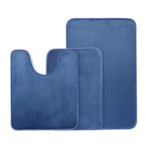 bsaoutz bathroom rugs 3 piece, blue memory foam bath mat set, non slip and absorbent mats, washable bath mat sets for bathroom shower tub