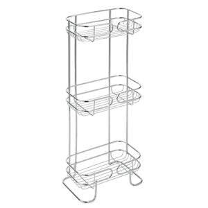mDesign Rectangular Metal Bathroom Shelf Unit - Free Standing Vertical Storage for Organizing and Storing Hand Towels, Body Lotion, Facial Tissues, Bath Salts - 3 Shelves - Chrome