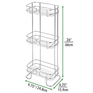 mDesign Rectangular Metal Bathroom Shelf Unit - Free Standing Vertical Storage for Organizing and Storing Hand Towels, Body Lotion, Facial Tissues, Bath Salts - 3 Shelves - Chrome