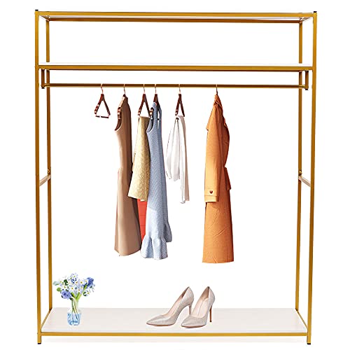 GDAE10 1.8m Height Gold Garment Rack with Three-tiers Wood Board Stand Iron Wedding Dress Bridal Garment Rack Dress Display Stand Floor Hanger Storage Rack for Home Wedding Clothing Store