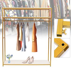 GDAE10 1.8m Height Gold Garment Rack with Three-tiers Wood Board Stand Iron Wedding Dress Bridal Garment Rack Dress Display Stand Floor Hanger Storage Rack for Home Wedding Clothing Store