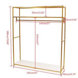 GDAE10 1.8m Height Gold Garment Rack with Three-tiers Wood Board Stand Iron Wedding Dress Bridal Garment Rack Dress Display Stand Floor Hanger Storage Rack for Home Wedding Clothing Store