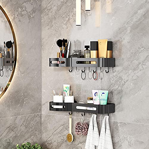 FVRTFT Shower Rack Black Shower Shelves Wall Mounted Shower Shelf with Hook No Drilling Self Adhesive for bathroom kitchen-2 layer