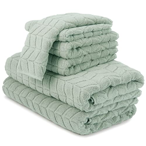 Alusa Home Ultra Soft & Plush 700 GSM Luxury Bath Towels | 100% Zero-Twist, Long-Staple Cotton | Remarkably Absorbent & Extra Large | 6 Piece Towel Set (Eucalyptus Green)