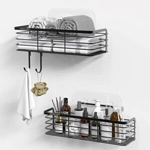 aiaiwan 2 pack shower caddy, shower caddy shelf with hooks storage rack organizer adhesive stainless steel without drilling for bathroom, dorm and kitchen