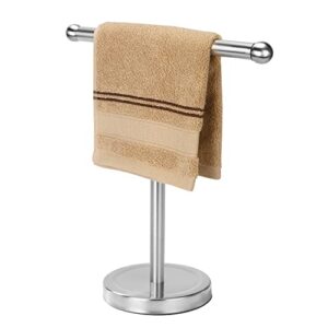 hand towel holder stand with heavy stainless steel base, t-shape towel rack, free-standing towel holder countertop for bathroom (brushed nickel)