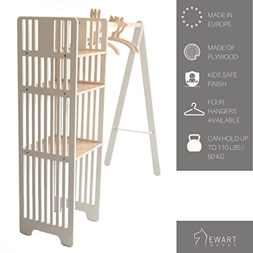 EWART WOODS Children wardrobe wood clothing rack clothes closet kids dress up storage toddler wardrobe montessori room furniture (Ivory white Wardrobe)