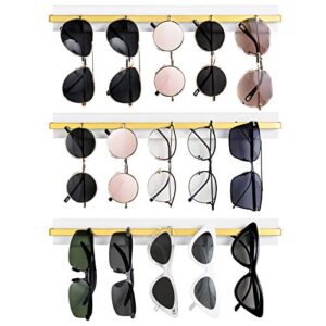 mkono wall mounted sunglasses storage organizer wood modern simple eyeglasses display holder eyewear glasses jewelry headband hanging rack for entryway living room bedroom, 3 pack, white