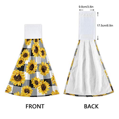 Sunflower Pattern Hanging Kitchen Towels 2 Pieces Spring Hand Bath Towels Black White Buffalo Plaid Dish Cloth Tie Towels for Tabletop Home