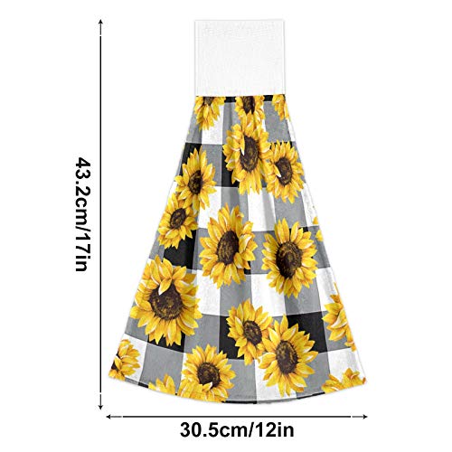 Sunflower Pattern Hanging Kitchen Towels 2 Pieces Spring Hand Bath Towels Black White Buffalo Plaid Dish Cloth Tie Towels for Tabletop Home