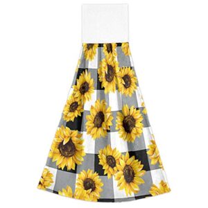 Sunflower Pattern Hanging Kitchen Towels 2 Pieces Spring Hand Bath Towels Black White Buffalo Plaid Dish Cloth Tie Towels for Tabletop Home