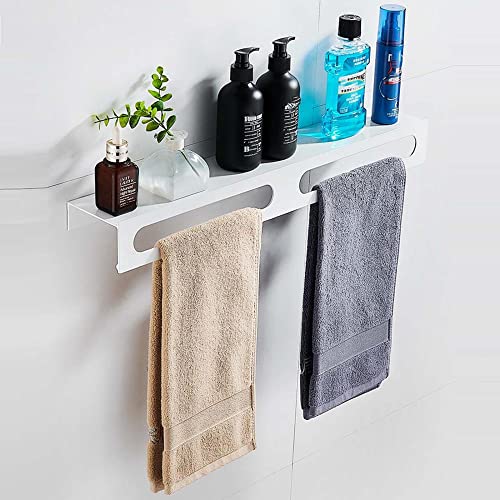 FVRTFT Shower Rack with Towel Rack Bath Caddy Self Adhesive Bath Shelf Without Drilling Wall Mounted Space Aluminum for toilets bathrooms-White_600mm