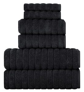 classic turkish towels - luxury ribbed towel set for bathroom, 100% turkish cotton, quick dry, soft and absorbent bath, hand, and fingertip towels, brampton collection - 6-piece set (black)