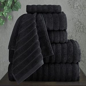 Classic Turkish Towels - Luxury Ribbed Towel Set for Bathroom, 100% Turkish Cotton, Quick Dry, Soft and Absorbent Bath, Hand, and Fingertip Towels, Brampton Collection - 6-Piece Set (Black)