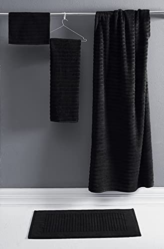 Classic Turkish Towels - Luxury Ribbed Towel Set for Bathroom, 100% Turkish Cotton, Quick Dry, Soft and Absorbent Bath, Hand, and Fingertip Towels, Brampton Collection - 6-Piece Set (Black)