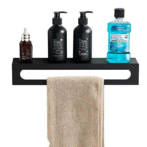 FVRTFT Shower Rack with Towel Rack Bath Caddy Self Adhesive Bath Shelf Without Drilling Wall Mounted Space Aluminum for toilets bathrooms-black_300mm