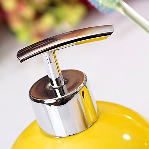 YOURNELO Simple Ceramic Toothbrush Holder, Soap Dispenser, Soap Dish, Tumbler (Yellow)