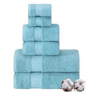 textilom 100% turkish cotton 6 pcs bath towel set, luxury bath towels for bathroom, soft & absorbent bathroom towels set (2 bath towels, 2 hand towels, 2 washcloths)- aqua
