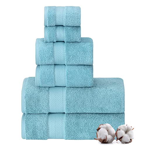 TEXTILOM 100% Turkish Cotton 6 Pcs Bath Towel Set, Luxury Bath Towels for Bathroom, Soft & Absorbent Bathroom Towels Set (2 Bath Towels, 2 Hand Towels, 2 Washcloths)- Aqua