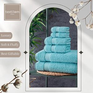 TEXTILOM 100% Turkish Cotton 6 Pcs Bath Towel Set, Luxury Bath Towels for Bathroom, Soft & Absorbent Bathroom Towels Set (2 Bath Towels, 2 Hand Towels, 2 Washcloths)- Aqua