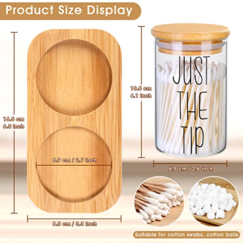 Funny Qtip Holder Dispenser 2 Pack Glass Apothecary Jars Bathroom Canisters with Tray, Cotton Ball Qtip Holder Bathroom Set with Bamboo Lids for Cotton Swab Farmhouse Bathroom Storage Organization