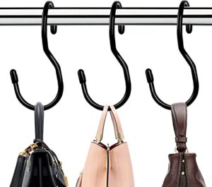 12 pack purse hanger for closet,unique twist design bag hanger purse hooks, large size closet rod hooks for hanging bags, purses, handbags, belts, scarves, hats,clothes, pans and pots (black)