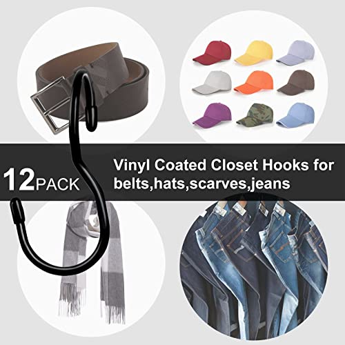 12 Pack Purse Hanger for Closet,Unique Twist Design Bag Hanger Purse Hooks, Large Size Closet Rod Hooks for Hanging Bags, Purses, Handbags, Belts, Scarves, Hats,Clothes, Pans and Pots (Black)