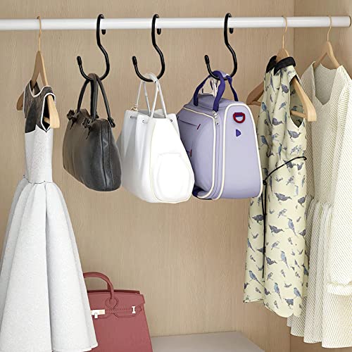 12 Pack Purse Hanger for Closet,Unique Twist Design Bag Hanger Purse Hooks, Large Size Closet Rod Hooks for Hanging Bags, Purses, Handbags, Belts, Scarves, Hats,Clothes, Pans and Pots (Black)