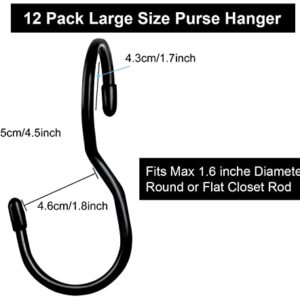 12 Pack Purse Hanger for Closet,Unique Twist Design Bag Hanger Purse Hooks, Large Size Closet Rod Hooks for Hanging Bags, Purses, Handbags, Belts, Scarves, Hats,Clothes, Pans and Pots (Black)