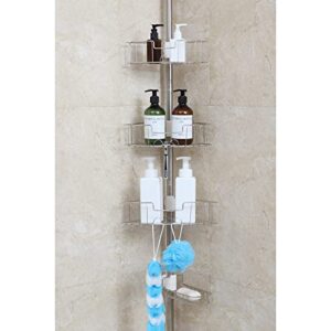 shower caddy corner organizer for bathroom,caddy shelves cirner storage bathtub shampoo holder rack with rustproof stainless tension pole 4-tier adjustable stand on floor 100-130 inches height
