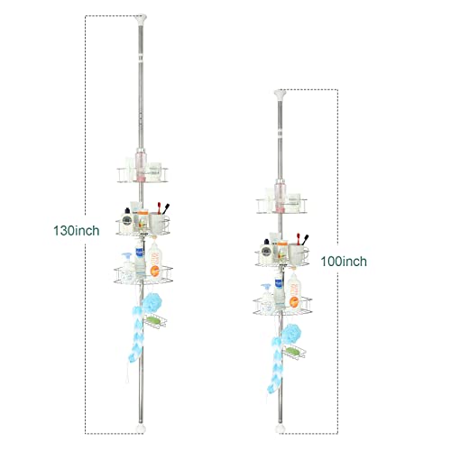 shower caddy corner organizer for bathroom,caddy shelves cirner storage bathtub shampoo holder rack with rustproof stainless tension pole 4-tier adjustable stand on floor 100-130 inches height