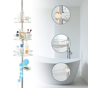 shower caddy corner organizer for bathroom,caddy shelves cirner storage bathtub shampoo holder rack with rustproof stainless tension pole 4-tier adjustable stand on floor 100-130 inches height