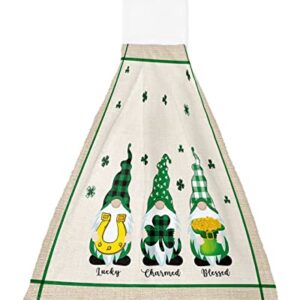 Kitchen Hanging Towel, Hand Towels with Loop Vintage Irish Lucky Gnome 1 Pack Soft Absorbent Tie Towel for Bathroom St. Patrick's Day Clovers on Chic Linen Tea Bar Dish Cloths Home Cleaning Terry