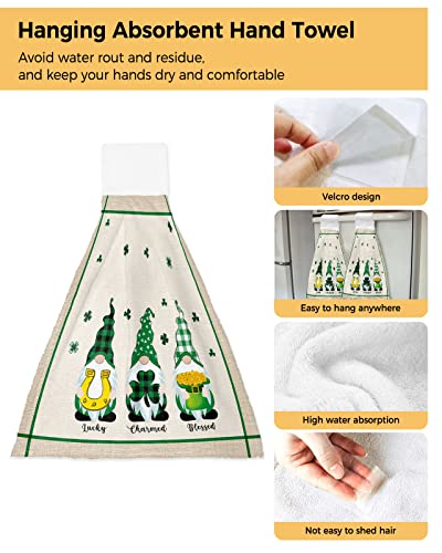 Kitchen Hanging Towel, Hand Towels with Loop Vintage Irish Lucky Gnome 1 Pack Soft Absorbent Tie Towel for Bathroom St. Patrick's Day Clovers on Chic Linen Tea Bar Dish Cloths Home Cleaning Terry