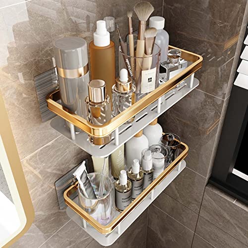 FVRTFT Bathroom Shelves No Drilling Shower Shelves Anti Rust Shower Rack Self Adhesive Wall Mounted Space Aluminum For Restroom Toilet,gold,2 Tier