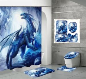 nelbonls 4pcs flying dragon bathroom sets with shower curtain and rugs, waterproof fabric bathroom shower curtain sets, shower curtains with 12 hooks universal for all seasons 70.9"x78.7"