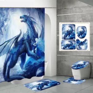 Nelbonls 4Pcs Flying Dragon Bathroom Sets with Shower Curtain and Rugs, Waterproof Fabric Bathroom Shower Curtain Sets, Shower Curtains with 12 Hooks Universal for All Seasons 70.9"x78.7"