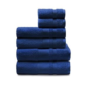 Threadmill 100% Cotton Luxury Bathroom Towels Set of 6-600 GSM Folkstone Blue Ultra Soft Towel Set with 2 Super Absorbent Bath Towels, 2 Hand Towels, 2 Wash Towels - Quick Drying Shower Towels