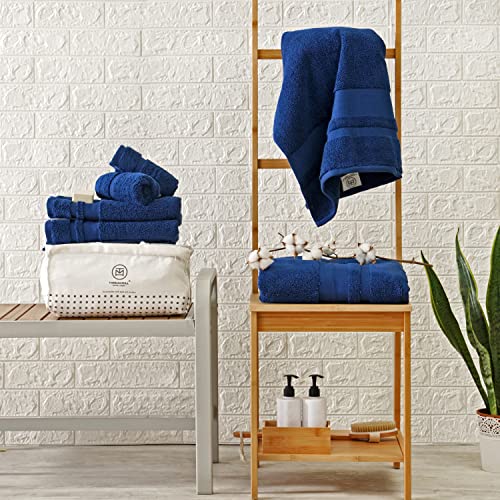 Threadmill 100% Cotton Luxury Bathroom Towels Set of 6-600 GSM Folkstone Blue Ultra Soft Towel Set with 2 Super Absorbent Bath Towels, 2 Hand Towels, 2 Wash Towels - Quick Drying Shower Towels