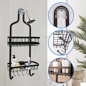 R FLORY 2 Tier Shower Caddy Over Showerhead Rustproof Shelf Rack Loofahs Showerhead Hanging Shower Shelves Full Metal Storage Bathroom Organizer Shower Accessories