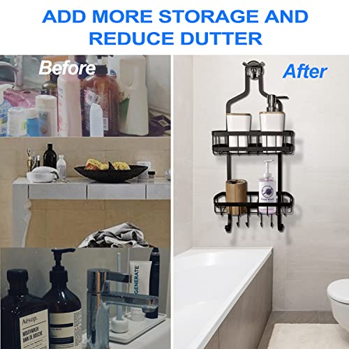 R FLORY 2 Tier Shower Caddy Over Showerhead Rustproof Shelf Rack Loofahs Showerhead Hanging Shower Shelves Full Metal Storage Bathroom Organizer Shower Accessories