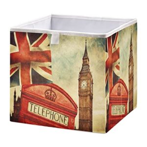 alaza collapsible storage cubes organizer,london red phone booth big ben and the union jack flag storage containers closet shelf organizer with handles for home office