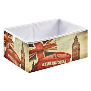 ALAZA Collapsible Storage Cubes Organizer,London Red Phone Booth Big Ben and The Union Jack Flag Storage Containers Closet Shelf Organizer with Handles for Home Office