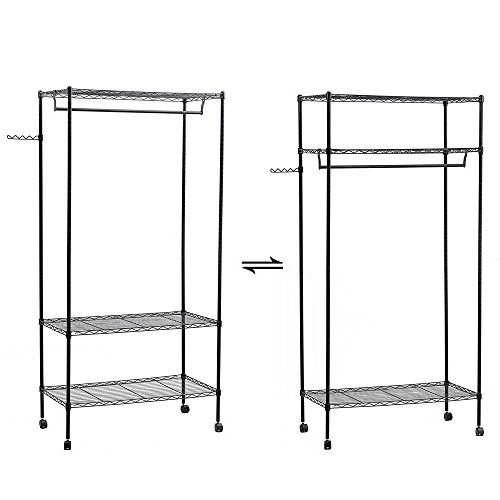 Knocbel Garment Rolling Rack Large Heavy Duty Closet Organizer with Adjustable Hanging Rod Shelf & Lockable Wheels, Black (2-Shelf (36x 18x H71) inch)