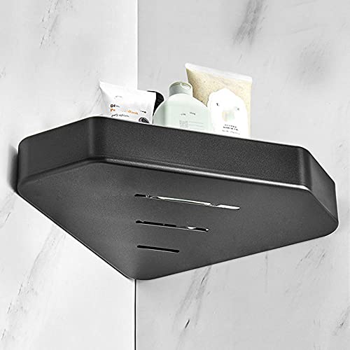 FVRTFT Shower Shelves Wall Mounted Shower Rack Corner Shower Shelf No Drilling Self Adhesive Space Aluminum for Kitchen Bathroom-Black_1 Story