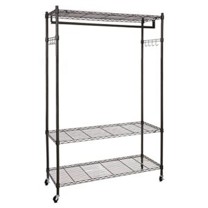 oliote rod garment rack 3 tier metal wire shelving hang large rolling movable clothes drying rack with lockable wheels and pair side hooks
