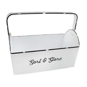 auldhome enamelware rustic caddy with handle, distressed white farmhouse sort and store carryall