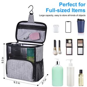 conliga Portable Shower Caddy ， (Updated Version, Full Size Bottle Compatible), Hanging Toiletry Bag， Large Capacity, Quick Dry and Water Resistant with Metal Hook（gray）