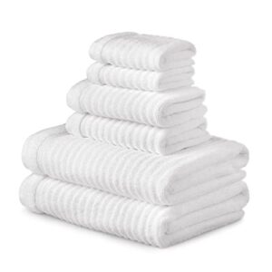 MARTHA STEWART Textured 100% Cotton Bath Towels Set - 6 Piece Set | 2 Bath Towels - 2 Hand Towels - 2 Washcloths| Quick Dry Towels | Plush Towels | Absorbent | Ideal For Everyday Use | White Towels